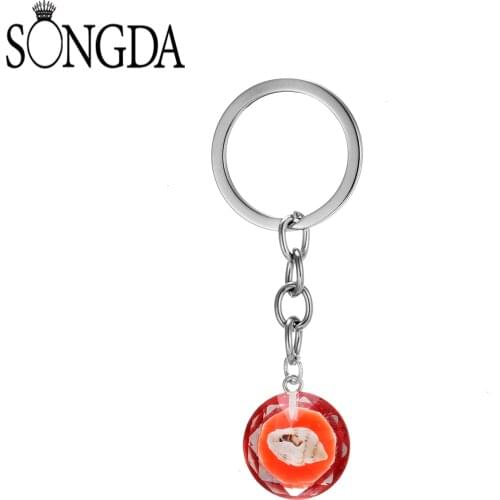 SONGDA Creative Mini Conch Shell Pattern Keychain Cabochon Glass Surface Pendant Phone Purse Fashion Decoration Accessories Gift