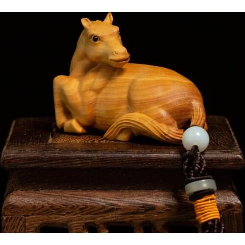 Boxwood Handle Statue Crafts Feng Shui Solid Wood Statue Ornaments Zodiac Horse Pendant Home Decor