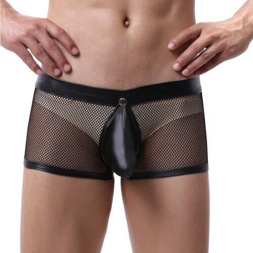 Men Sexy Underwear Porno Transparent Mesh Boxer Homme Shorts Bulge Pouch Underpants Hot Erotic Gay Men Crotchless Underwear