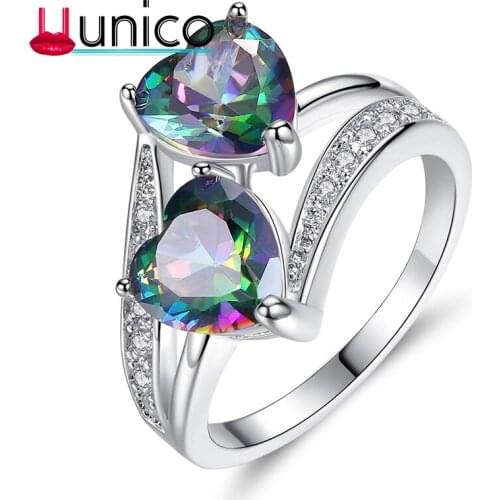 UUNICO Color Double Heart Shaped Zircon Ring Personality Double Heart Zircon Ring European and American fashion accessories