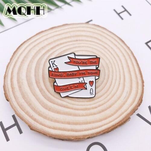 Creative Fun Poker Props Q K Game Enamel Brooch Alloy Badge Denim Clothes Bag Pin Cute Cartoon Woman Jewelry Gift For Friends