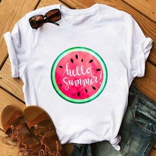 Womens T-shirt Hello Summer Watermelon Graphic Short Sleeve T-shirts Tops Harajuku Woman Clothes