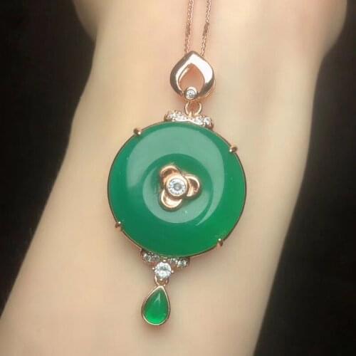 Charm Round Chinese Green Yellow Jade Necklaces For Women 925 Sterling Silver Topaz Gemstone Pendants Necklace Rose Gold Jewelry