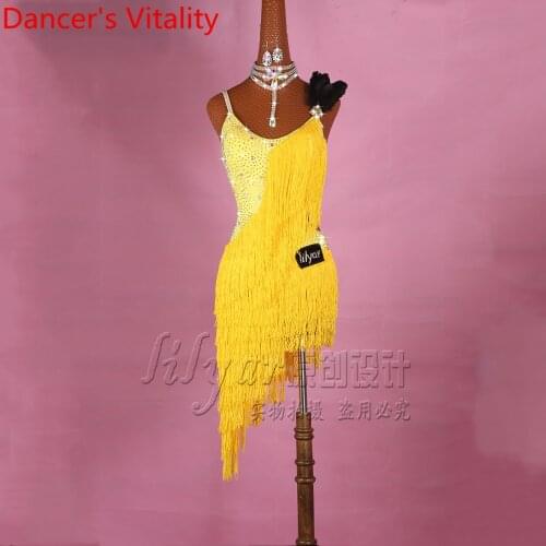 Present Latin Dance Dress For Ladies Tassel Rhinestone Skirts Women Rumba Samba Tango Cha Cha Dancing Competition Costume