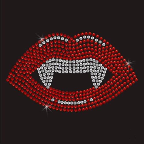 2pc/lot Red Lips hot fix rhinestone transfer motifs sticker iron on crystal transfers design applique patches