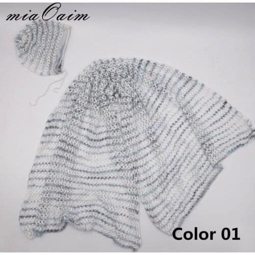 3colors/Lot Wrap and Hat Full Set Newborn Photo Prop Stretchy Knit Wrap Infant Knitted Baby Hat Swaddle Wrap Photography Blanket