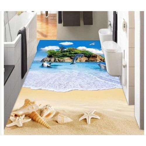 3d flooring Ocean island beach shell bathroom 3D floor 3d wallpaper pvc 3d floor painting wallpaper