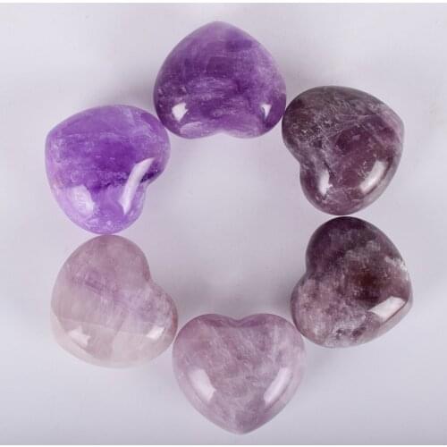45*40*26 Amethyst Heart-shape Bead Natural Stone Healing Quartz Mini Figurine Hand Carved Craft For Home Decor Gift Chakra Reiki