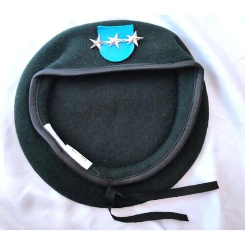 United States US Army 19th Special Forces Group Wool Green Beret OFFICER 3 STAR LIEUTENANT GENERAL RANK INSIGNIA Military Hat