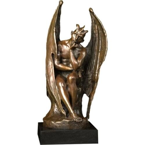 ArtsHom AH-DS-419 Bronze Famous Lucifer Sculpture Statue Handmade Hot Casting Figurine Art for Decoration Gifts