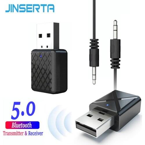 JINSERTA Car 5.0 Bluetooth Transmitter Receiver 3.5mm Stereo Audio Sound Music Dongle Adapter For TV PC Headphones Speakers