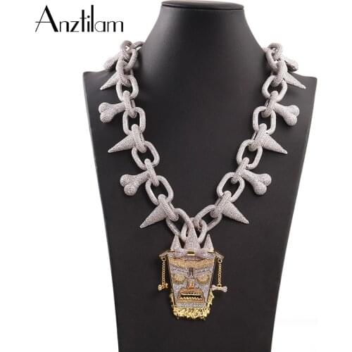 Hip Hop Super Big Gold Silver Color Iced Out Pendant & Necklace With Bling 45CM Bone ZIRCON Paved Choker Chains For Men Rapper