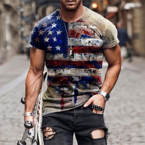 2021 Summer Vintage Pattern Print O-Neck T Shirt Mens Fashion Slim Short Sleeve Tees Pullover Casual For Men Clothes Streetwear