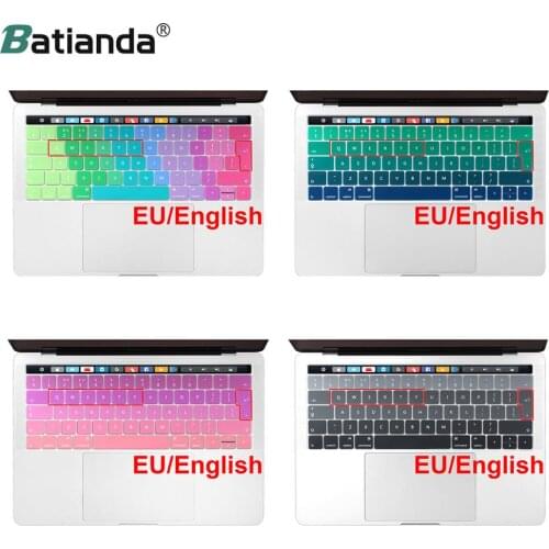 Gradient Pink Silicone EU English Keyboard Cover Stickers for MacBook Pro Retina 13/13.3 15/15.4 inch with Touch Bar A1989 A1990