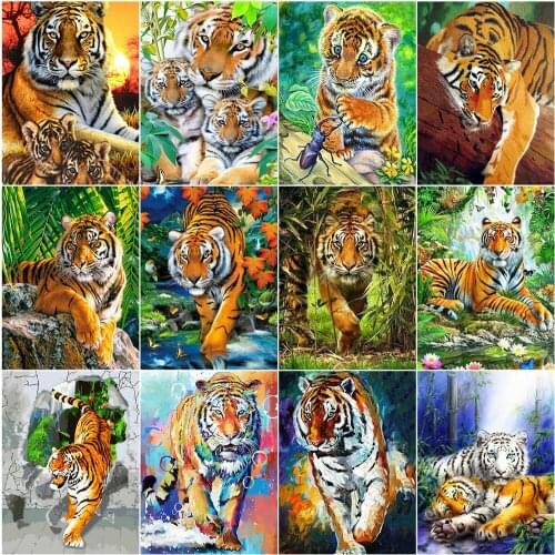 AZQSD Painting By Number Tiger Drawing On Canvas Diy Frame Paint By Numbers Animal Kits Modern Wall Art Gifts