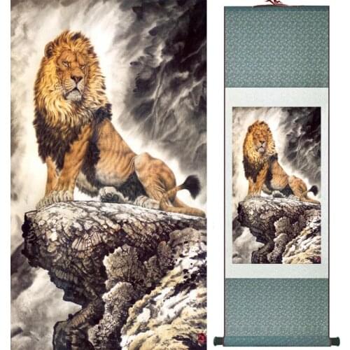 Lion silk art painting Chinese Art Painting Home Office Decoration Chinese lion painting lion picture LTW2017121523