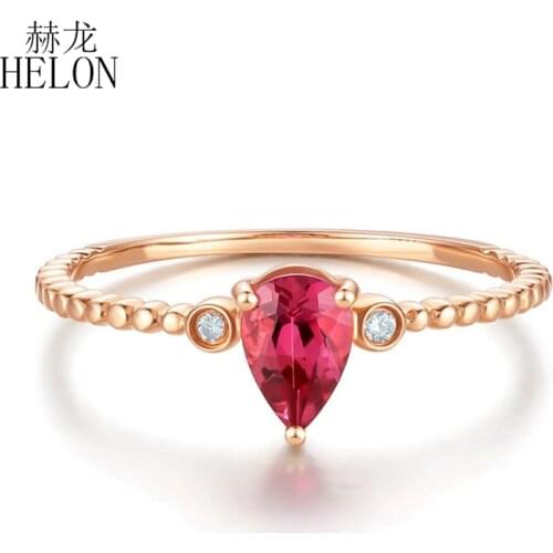 HELON Solid 14K Rose Gold 0.42ct Tourmaline & Diamonds Gemstone Ring For Women Birthday Anniversarry Best Gift