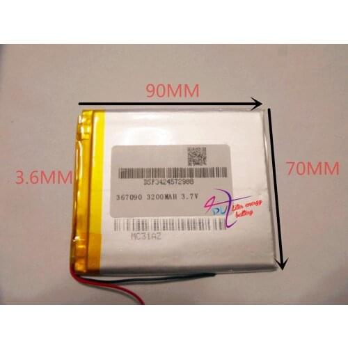 Best battery brand Size 367090 3.7V 3200mah Lithium polymer Battery with Protection Board For PDA Tablet PCs Digital Products
