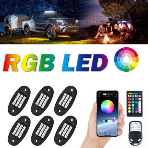 Mustwin RGB LED Rock Lights Wireless APP Music Chasing Offroad ATV 12V 6 Pods Automobile and motorcycle LED decorative lights