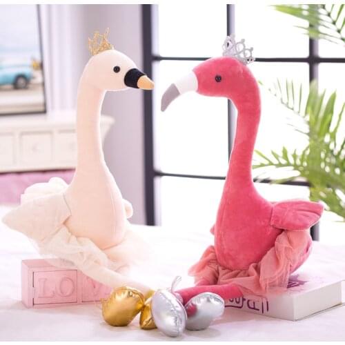 Stuffed Swan Flamingo Peacock Plush Toys with crown Stuffed Animals Doll Soft Toy for Children Girls Gift Home Decoration