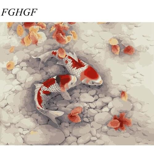 FGHGF Cartoon Red Fish Frameless Wall Pictures Painting By Numbers Home Decor Hand Painted Oil On Canvas Handwork