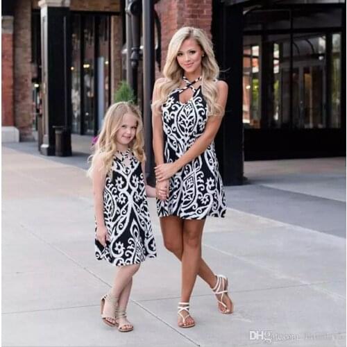New Ladies Clothing Dress 2021 Summer Fashion Print Family Mother and Daughter Skirt Mom Girl Vest Dress