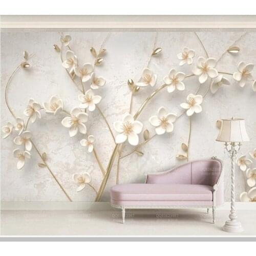 Papel de parede white plum blossom golden 3d stereo relief wallpaper,living room bedroom kitchen wall papers home decor mural