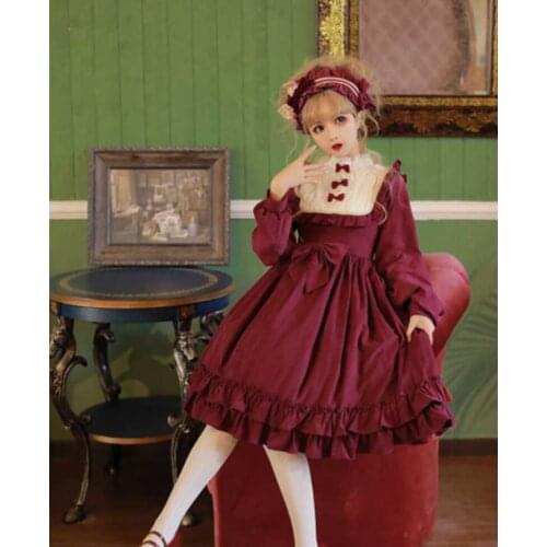 Lolita long sleeve op Japanese high-end Lolita skirt winter dress loli fairy skirt Sweet princess lolita dress vintage cos