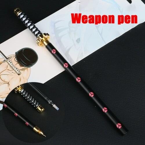 Anime One Piece Bleach Weapon Pen Office School Stationery Supplies Samurai Sword Pen Metal Knife Sword Weapon Model Gel Pen
