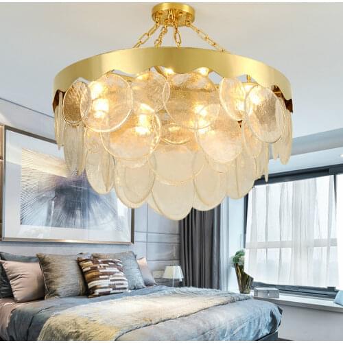 Modern Luxury Art Deco Lamp Fixtures Hanging Lamp Glass Sheet Lustre Led Pendant Lights Round Plate Metal Luminaria Led Lighting