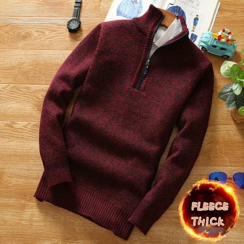 Hot New Winter Mens Fleece Thicker Sweater Pullovers Male Half Zipper Turtleneck Warm Slim Knitted Wool Spring Autumn Casual
