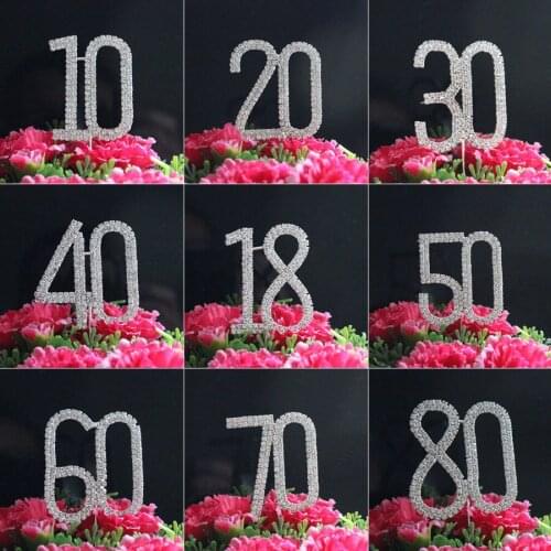 2ROWS Wedding Cake Topper Marriage Anniversary Number Rhinestone Crystal Birthday Party Decoration Kids Supplies 1pcs