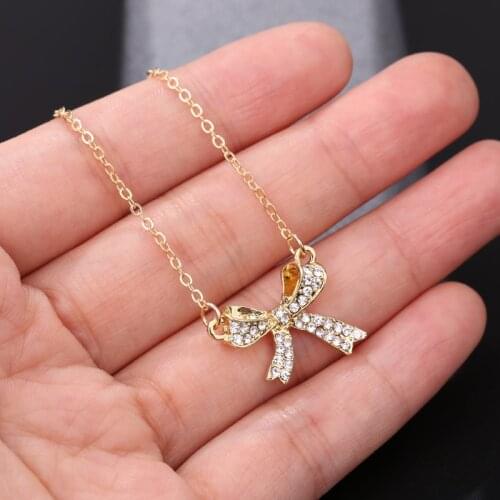 UNNAIER Korean Fashion Ladies Necklace Rhinestone Bow Clavicle Chain Gold Necklace 2021 Trend New Jewelry