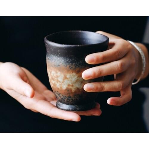 Japan Style Creative Home Vintage Brown ceramic teacups without handgrip pigmented thick 270ML tea cups porcelain drinkware