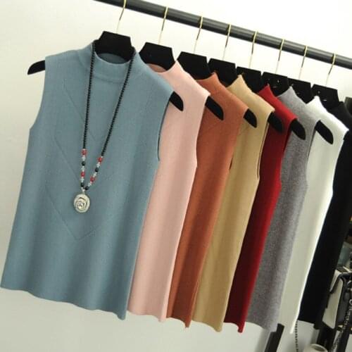 2020 Spring Knitted Top Tees Women O-Neck Sleeveless Fitness Slim Tee Shirt Femme Ladies Knitting Pullover Tshirt Knitwear Thank