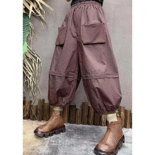 2021 New Arrival Summer Women Patchwork Big Pocket Design Ankle-length Pants Casual Loose Elastic Waist Harem Pants W606