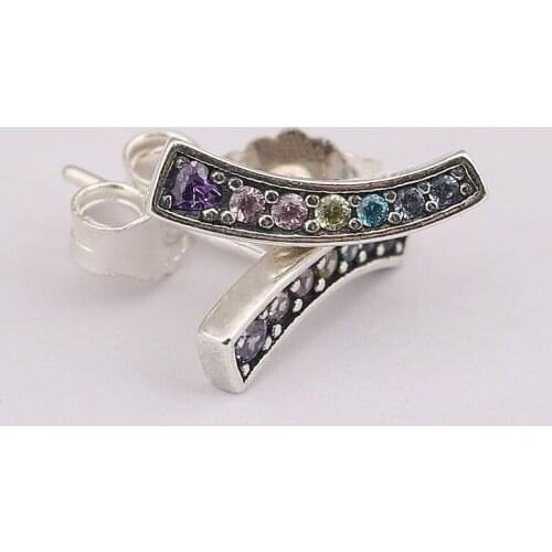 Original Rainbow Arcs of Love Studs Earrings With Crystal 925 Sterling Silver Earrings For Women Gift Fine Pandora Jewelry