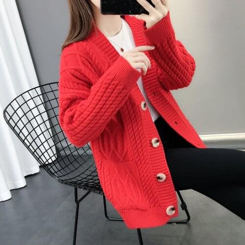 Autumn Knitted Cardigans Women Long Sleeve Sweater V-Neck Single-Breasted Solid Knitwear New Fashion Coat Female Clothes G1329