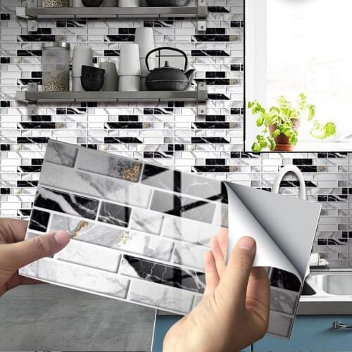 12Pcs Mosaic Tile Stickers PVC Waterproof Self-adhesive Brick Wall Sticker For Bathroom Kitchen Wall Decal Wallpaper Home Decor