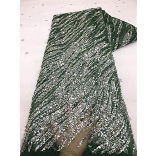 2021 High Quality Beaded Glued Glitter Sequin Lace Fabric Golden African French Net Tulle Lace Fabric With Sequins