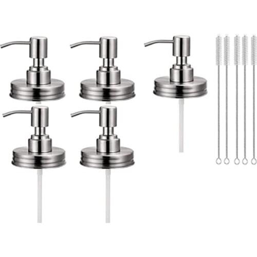 5Pack Mason Jar Soap Dispenser Lids with Pumps, Rustproof Stainless Steel Lotion Soap Dispenser Lids Replacement