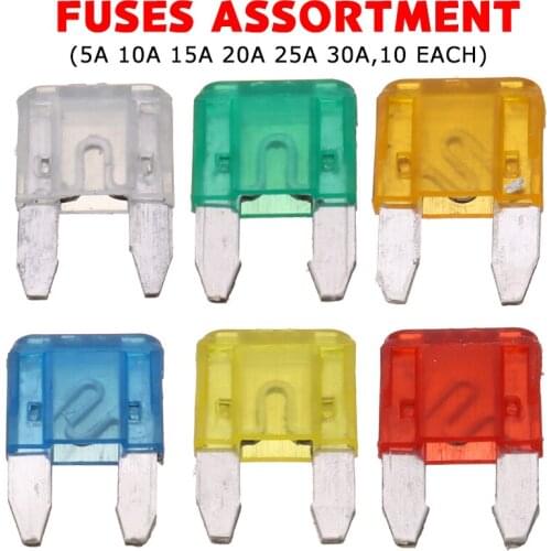 60pcs Car Auto Mini Blade Fuse Box Kit Motorcycle Boat Truck Automotive Blade Fuse Assortment 5A 10A 15A 20A 25/30A
