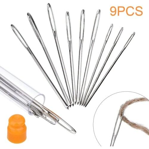 9pcs Large Eye Metal Needles Blunt Needles Embroidery Cross Stitch Knitting Crochet Hook Set DIY Hand Sewing Needle Accessories
