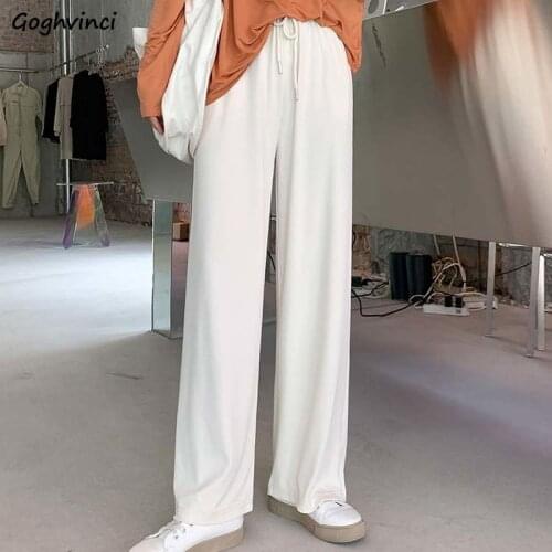 Summer Wide Leg Pants Women Simple Drawstring Running Baggy Straight Trousers Fairy Draped Outwear High Waist Slim Chic Elegant