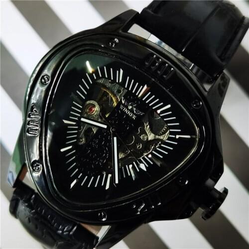 Winner 2020 Luxury Full Black Unique Triangle Dial Design Luminous Hands Sport Clock Male Automatic Mechanical Watches For Men