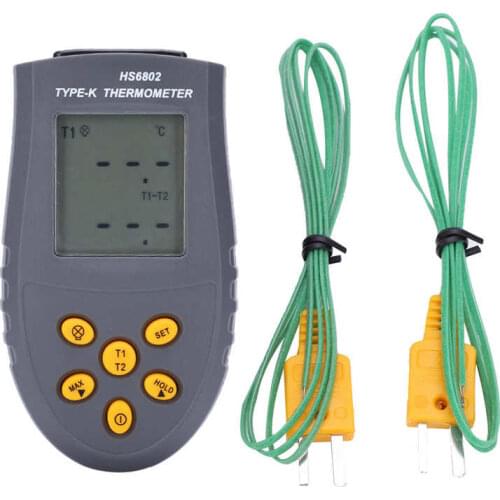 HS6802 Digital Thermometer Dual-Channel LCD Display Temperature Meter Temperature Testing Equipment Measuring Tools -50~1000C
