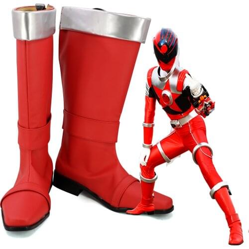 Cosplaydiy Anine Super Sentai Kyuranger Stinger Cosplay Boots Shoes Adult Militay Red Boots L320