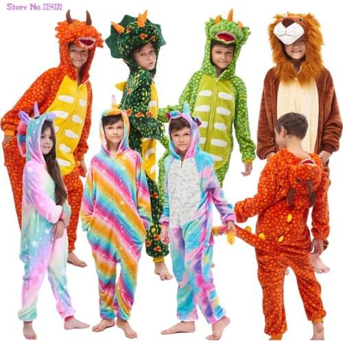 Kids Kigurumi Onesies Pajamas Cartoon Unicorn Sleepwear Jumpsuit for Boys Girls Pyjamas for Teens
