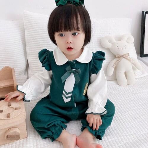Baby jumpsuit spring and autumn clothing cotton cute GIRLS baby flying sleeve romper college style princess foreign style romper