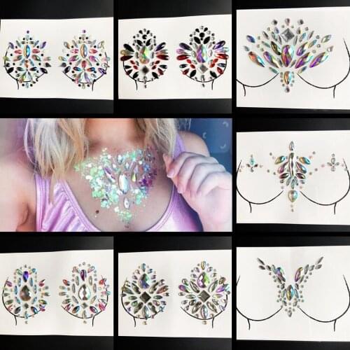 Nipple Makeup Tools Shiny Crystal Sticker Night Club Party Glisten Chest Tattoo Sticker Rhinestone Accessories Gem Very Popular